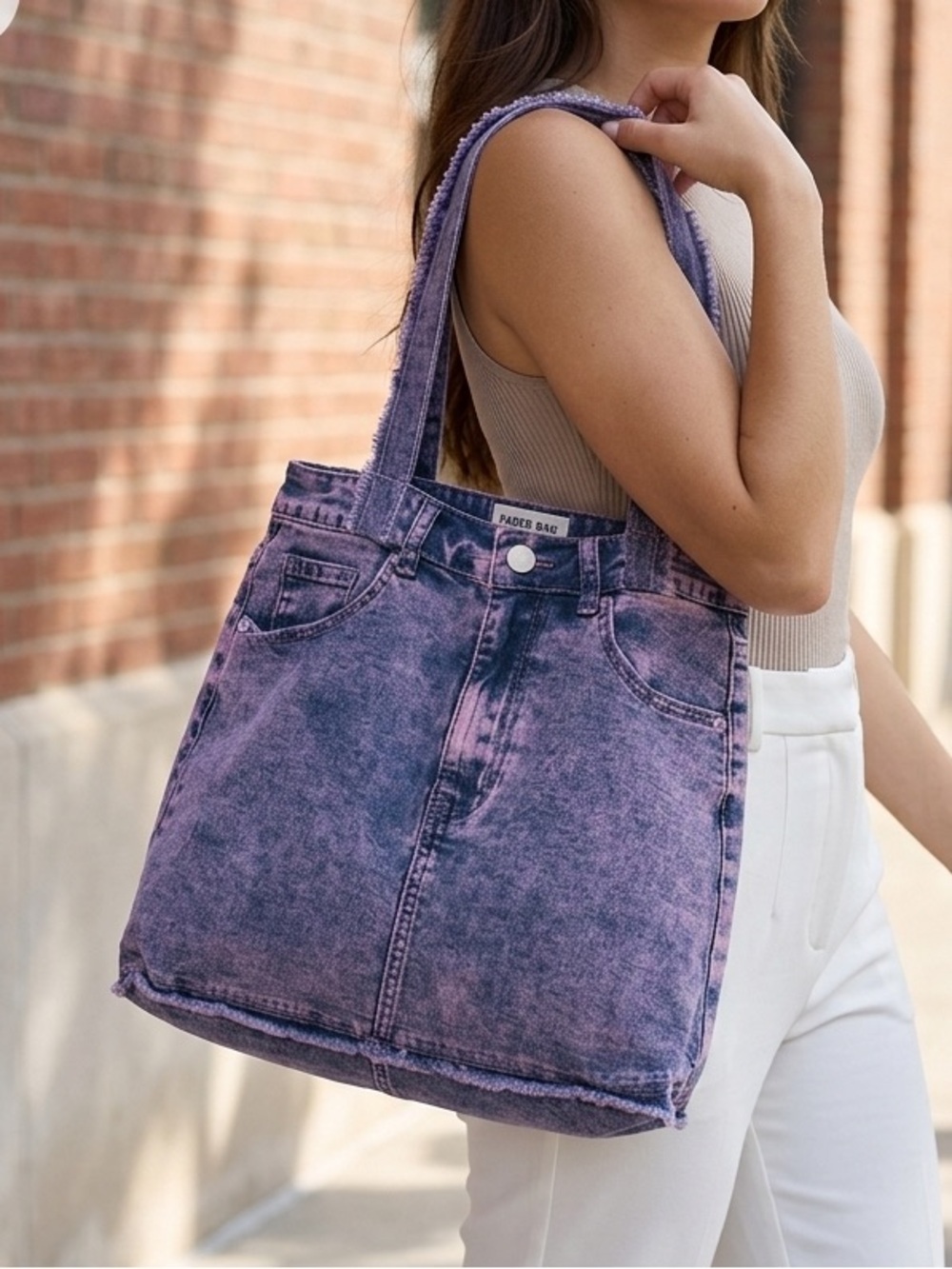 Denim Mini Skirt with Suspender Straps - Faded Bag